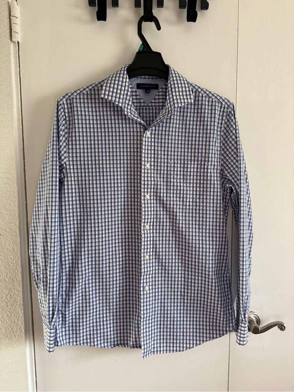 Tommy Hilfiger Blue and White Check Dress Shirt size L